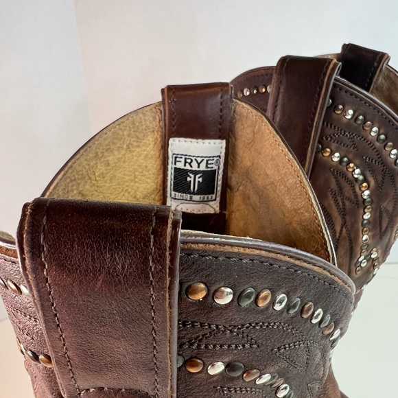 Frye Leather Studded Brown Cowboy Boot, Size 6.5 - Picture 8 of 9